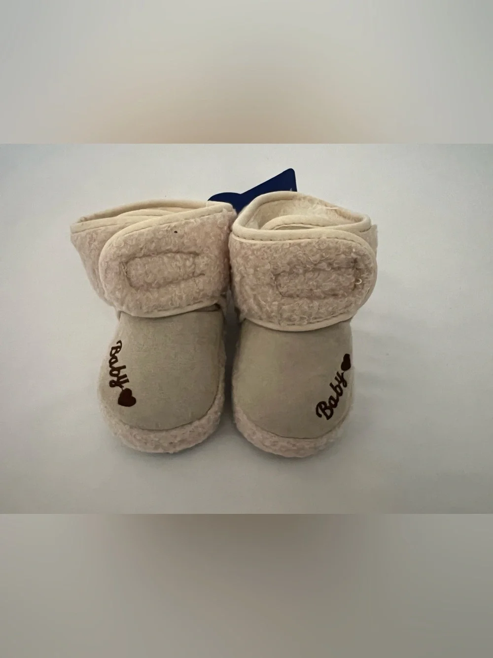 Plush Cream Kids Slip-On Booties with Heart Accent